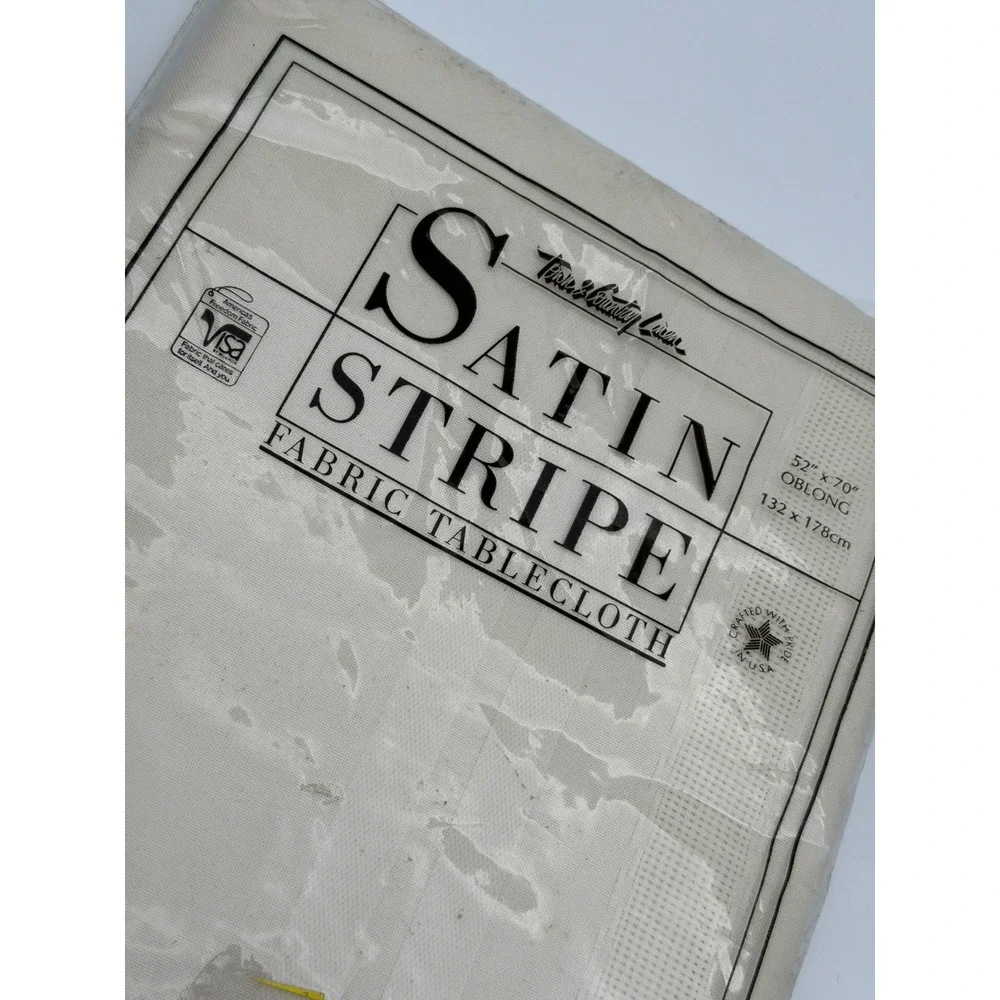 Town & Country Linen Satin Stripe Tablecloth Cream Oblong 52x70 Made in USA NEW